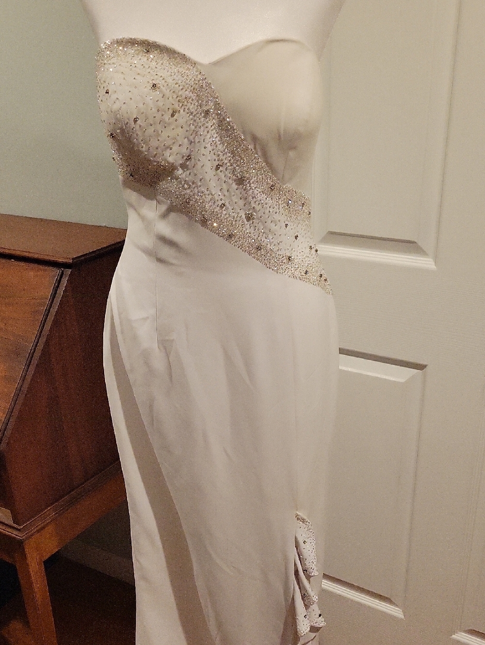 Strapless White Beaded Aline Wedding Dress